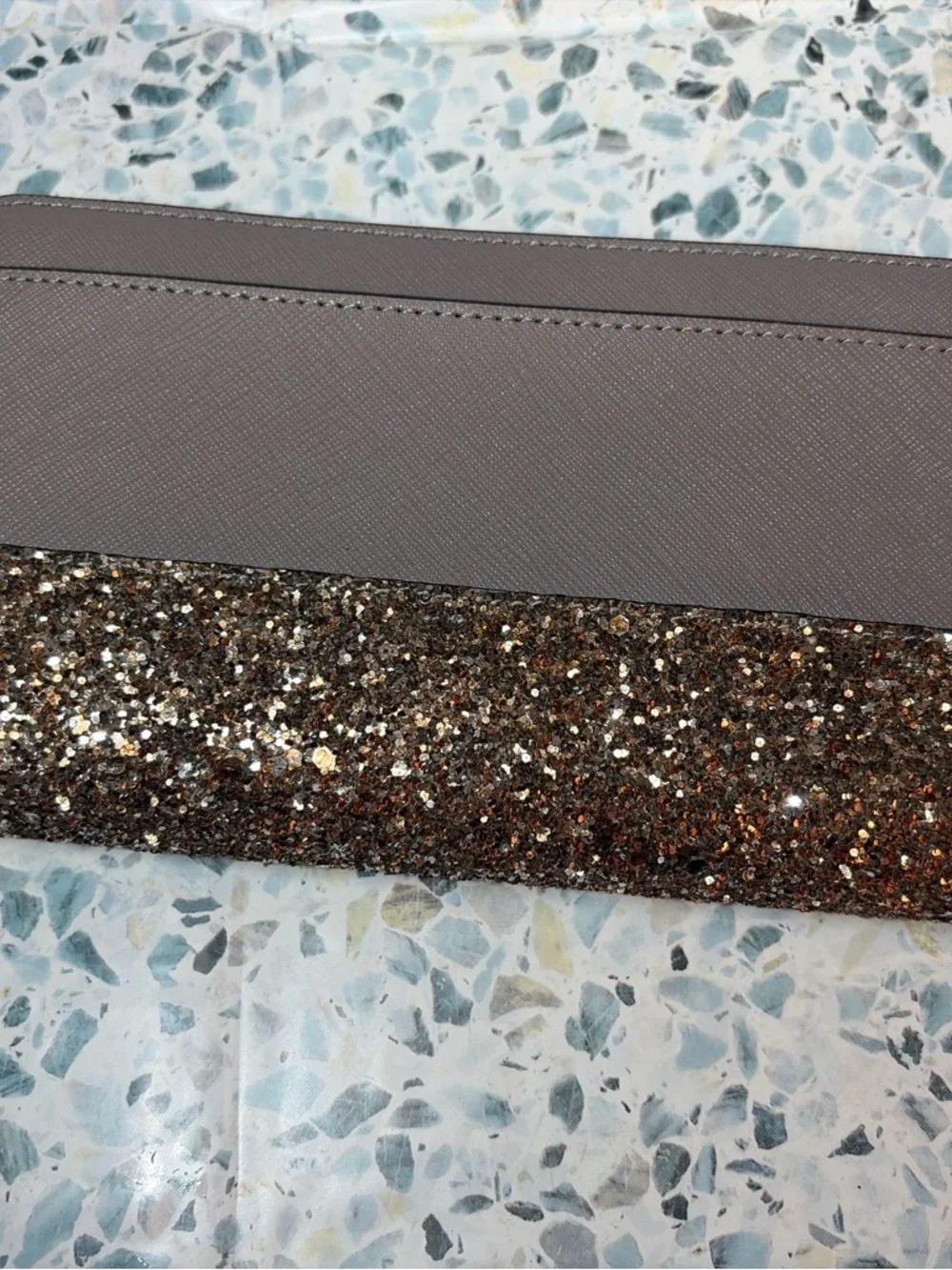Kate Spade Glitter Zip Around Wallet Taupe Brown Leather Wristlet Clutch - Picture 3 of 5